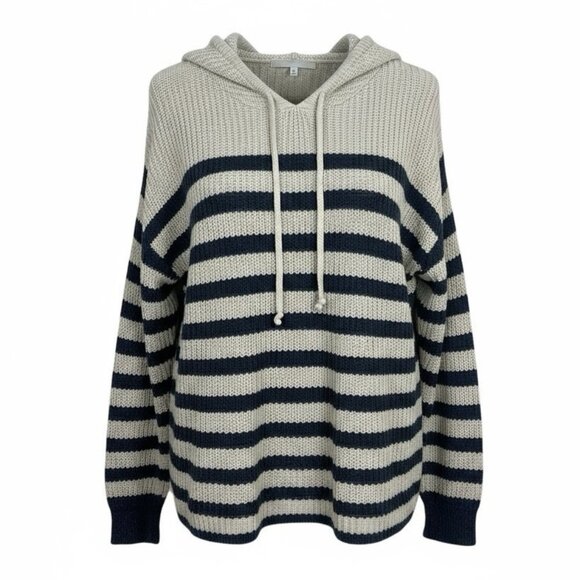 One Grey Day Knit Hoodie Sweater Size Small Pullover Flax Silk Cashmere Striped - Picture 1 of 9